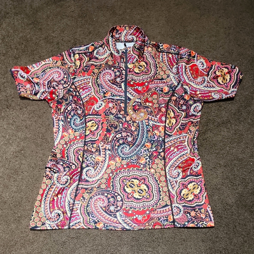 Kerrits Red and Orange Short Sleeve Shirt: Ladies Large